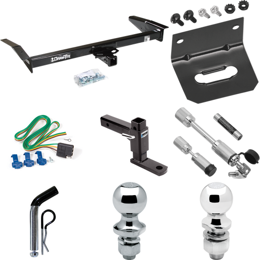 Fits 1983-1997 Mercury Grand Marquis Trailer Hitch Tow PKG w/ 4-Flat Wiring Harness + Adjustable Drop Rise Ball Mount + Pin/Clip + 2" Ball + 1-7/8" Ball + Dual Hitch & Coupler Locks By Draw-Tite