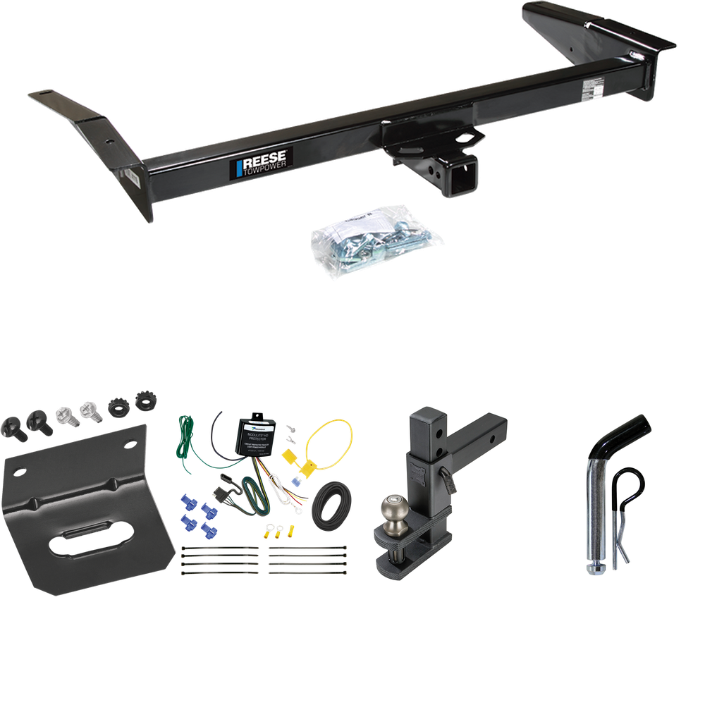 Fits 1998-2011 Mercury Grand Marquis Trailer Hitch Tow PKG w/ 4-Flat Wiring Harness + Adjustable Drop Rise Clevis Hitch Ball Mount w/ 2" Ball + Pin/Clip + Wiring Bracket By Reese Towpower