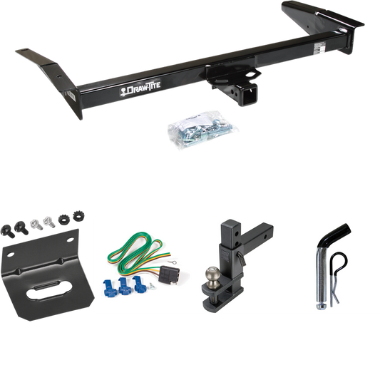 Fits 1992-1997 Ford Crown Victoria Trailer Hitch Tow PKG w/ 4-Flat Wiring Harness + Adjustable Drop Rise Clevis Hitch Ball Mount w/ 2" Ball + Pin/Clip + Wiring Bracket By Draw-Tite