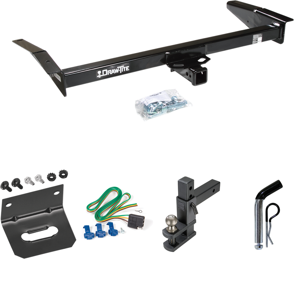 Fits 1992-1997 Ford Crown Victoria Trailer Hitch Tow PKG w/ 4-Flat Wiring Harness + Adjustable Drop Rise Clevis Hitch Ball Mount w/ 2" Ball + Pin/Clip + Wiring Bracket By Draw-Tite