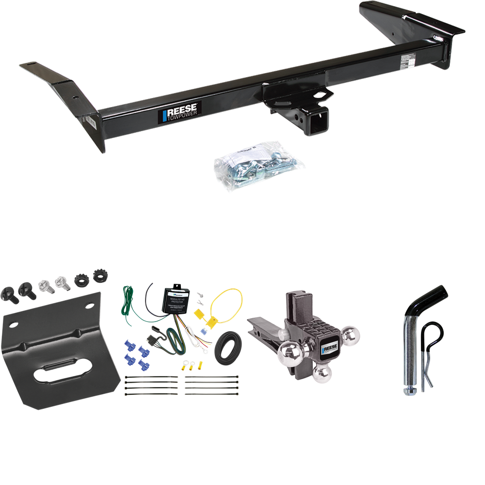 Fits 2003-2004 Mercury Marauder Trailer Hitch Tow PKG w/ 4-Flat Wiring Harness + Adjustable Drop Rise Triple Ball Ball Mount 1-7/8" & 2" & 2-5/16" Trailer Balls + Pin/Clip + Wiring Bracket By Reese Towpower