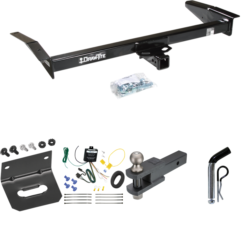 Fits 1998-2011 Mercury Grand Marquis Trailer Hitch Tow PKG w/ 4-Flat Wiring Harness + Clevis Hitch Ball Mount w/ 2" Ball + Pin/Clip + Wiring Bracket By Draw-Tite