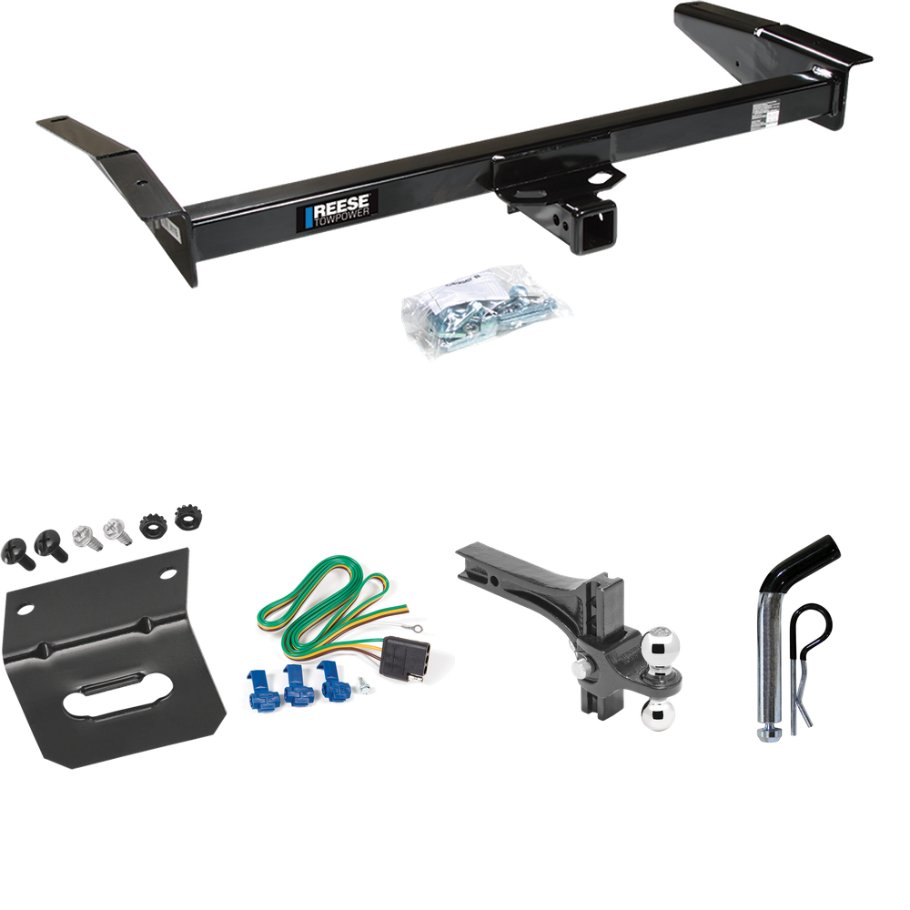 Fits 1980-1983 Lincoln Mark VI Trailer Hitch Tow PKG w/ 4-Flat Wiring Harness + Dual Adjustable Drop Rise Ball Ball Mount 2" & 2-5/16" Trailer Balls + Pin/Clip + Wiring Bracket By Reese Towpower