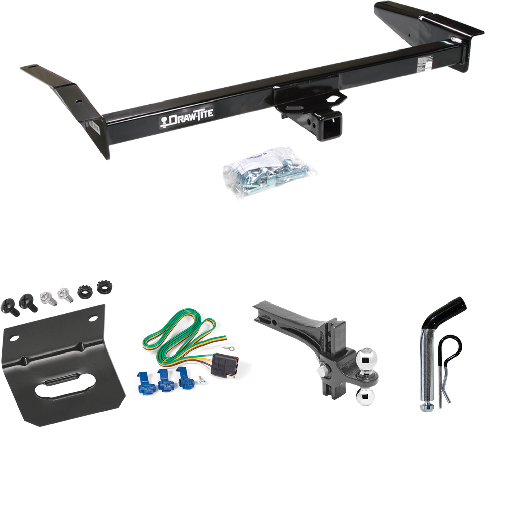 Fits 1983-1997 Mercury Grand Marquis Trailer Hitch Tow PKG w/ 4-Flat Wiring Harness + Dual Adjustable Drop Rise Ball Ball Mount 2" & 2-5/16" Trailer Balls + Pin/Clip + Wiring Bracket By Draw-Tite