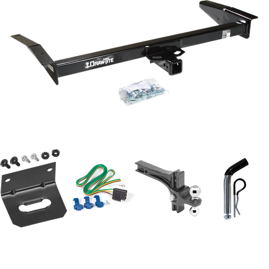 Fits 1983-1997 Mercury Grand Marquis Trailer Hitch Tow PKG w/ 4-Flat Wiring Harness + Dual Adjustable Drop Rise Ball Ball Mount 2" & 2-5/16" Trailer Balls + Pin/Clip + Wiring Bracket By Draw-Tite