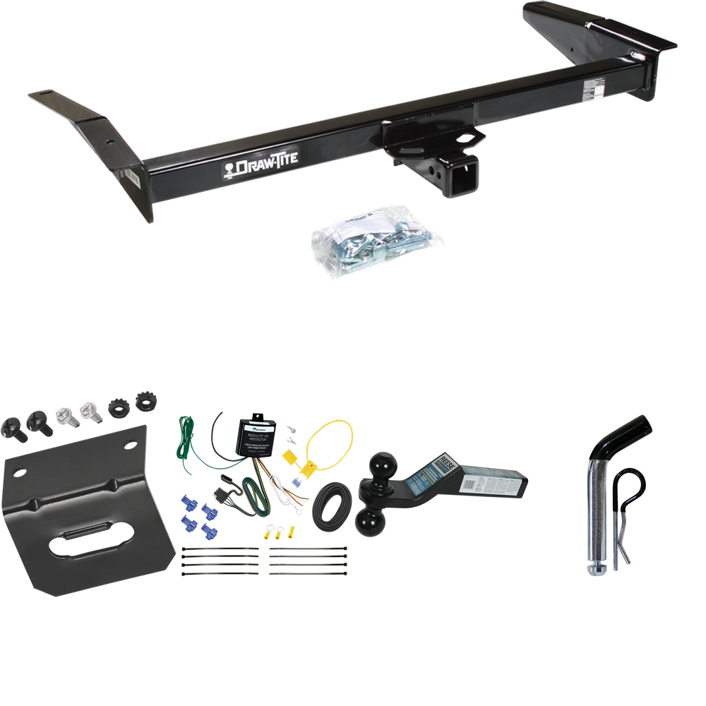 Fits 1998-2009 Ford Crown Victoria Trailer Hitch Tow PKG w/ 4-Flat Wiring Harness + Dual Ball Ball Mount 2" & 2-5/16" Trailer Balls + Pin/Clip +  Wiring Bracket By Draw-Tite