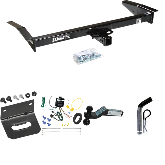 Fits 1998-2009 Ford Crown Victoria Trailer Hitch Tow PKG w/ 4-Flat Wiring Harness + Dual Ball Ball Mount 2" & 2-5/16" Trailer Balls + Pin/Clip +  Wiring Bracket By Draw-Tite