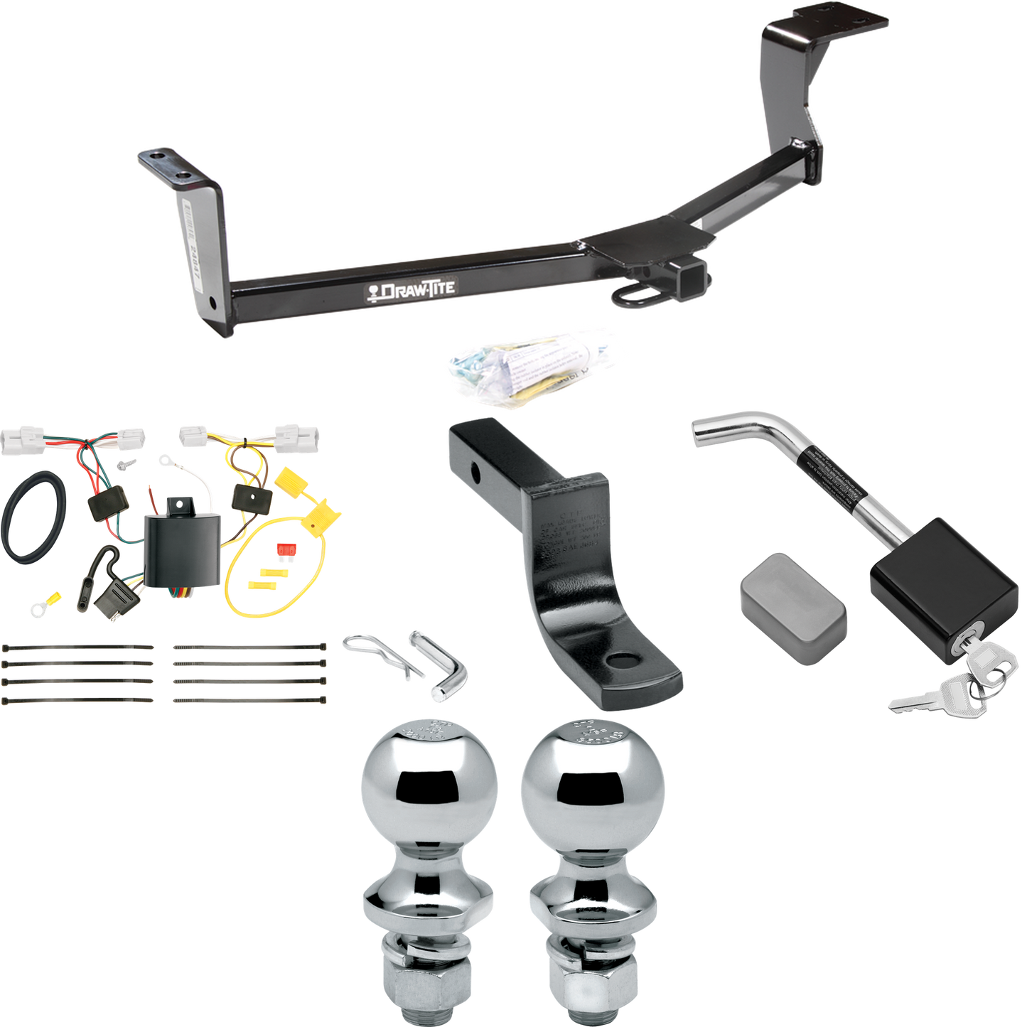 Se adapta al paquete de enganche de remolque Toyota Prius V 2012-2017 con arnés de cableado de 4 planos + barra de tracción + bola de 1-7/8" + 2" + bloqueo de enganche de Draw-Tite