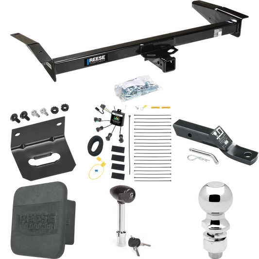 Fits 1998-2011 Mercury Grand Marquis Trailer Hitch Tow PKG w/ 4-Flat Zero Contact "No Splice" Wiring + Ball Mount w/ 2" Drop + 2-5/16" Ball + Wiring Bracket + Hitch Lock + Hitch Cover By Reese Towpower