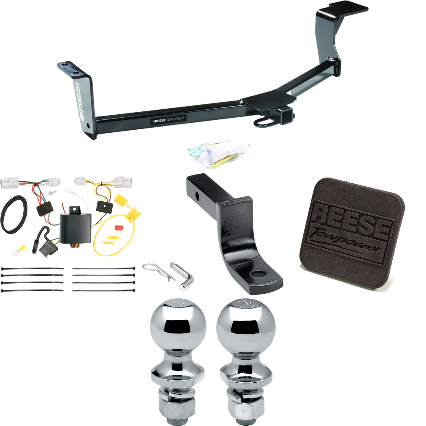 Se adapta al paquete de enganche de remolque Toyota Prius V 2012-2017 con arnés de cableado de 4 planos + barra de tracción + bola de 1-7/8" + 2" + cubierta de enganche de Reese Towpower