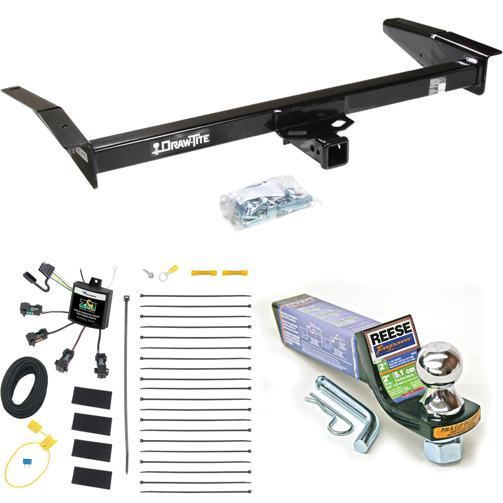 Fits 1998-2009 Ford Crown Victoria Trailer Hitch Tow PKG w/ 4-Flat Zero Contact "No Splice" Wiring + Starter Kit Ball Mount w/ 2" Drop & 1-7/8" Ball By Draw-Tite