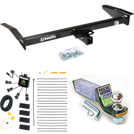 Fits 1998-2009 Ford Crown Victoria Trailer Hitch Tow PKG w/ 4-Flat Zero Contact "No Splice" Wiring + Starter Kit Ball Mount w/ 2" Drop & 1-7/8" Ball By Draw-Tite