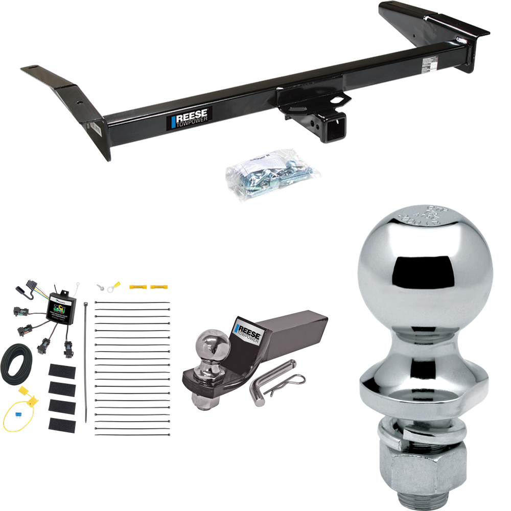 Fits 1998-2011 Mercury Grand Marquis Trailer Hitch Tow PKG w/ 4-Flat Zero Contact "No Splice" Wiring + Starter Kit Ball Mount w/ 2" Drop & 2" Ball + 1-7/8" Ball By Reese Towpower