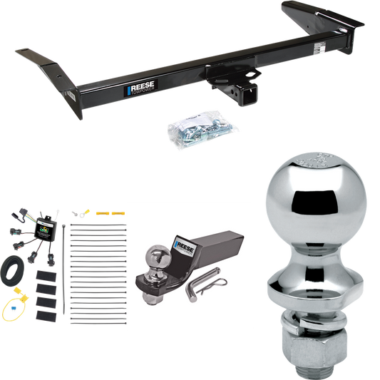 Fits 1998-2011 Mercury Grand Marquis Trailer Hitch Tow PKG w/ 4-Flat Zero Contact "No Splice" Wiring + Starter Kit Ball Mount w/ 2" Drop & 2" Ball + 1-7/8" Ball By Reese Towpower