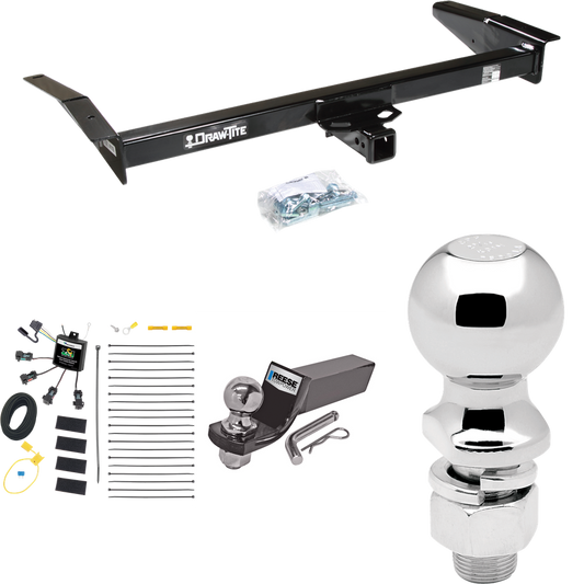 Fits 1998-2009 Ford Crown Victoria Trailer Hitch Tow PKG w/ 4-Flat Zero Contact "No Splice" Wiring + Starter Kit Ball Mount w/ 2" Drop & 2" Ball + 2-5/16" Ball By Draw-Tite