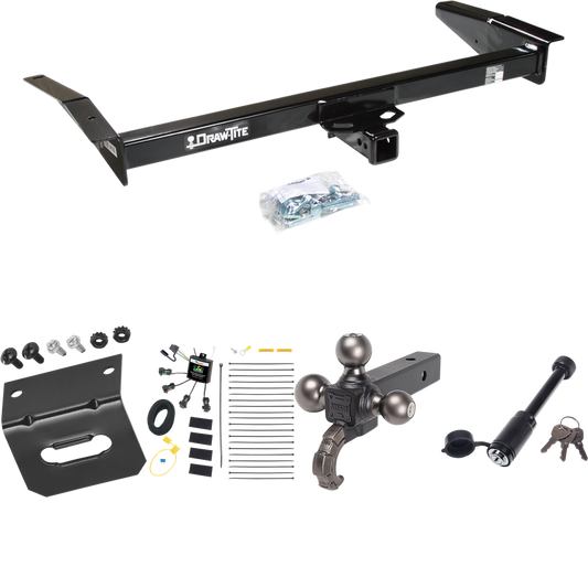 Fits 1998-2011 Mercury Grand Marquis Trailer Hitch Tow PKG w/ 4-Flat Zero Contact "No Splice" Wiring + Triple Ball Tactical Ball Mount 1-7/8" & 2" & 2-5/16" Balls w/ Tow Hook + Tactical Dogbone Lock + Wiring Bracket By Draw-Tite