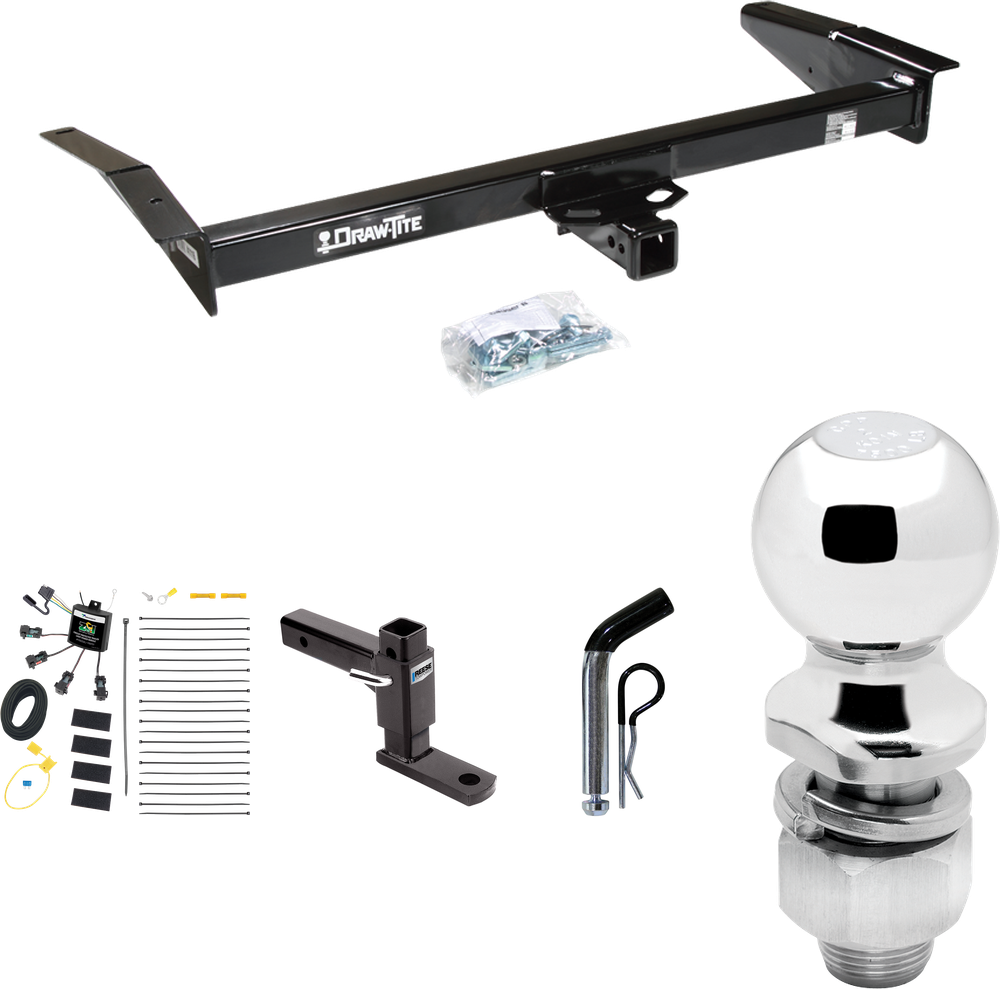 Fits 1981-2011 Lincoln Town Car Trailer Hitch Tow PKG w/ 4-Flat Zero Contact "No Splice" Wiring Harness + Adjustable Drop Rise Ball Mount + Pin/Clip + 2" Ball By Draw-Tite