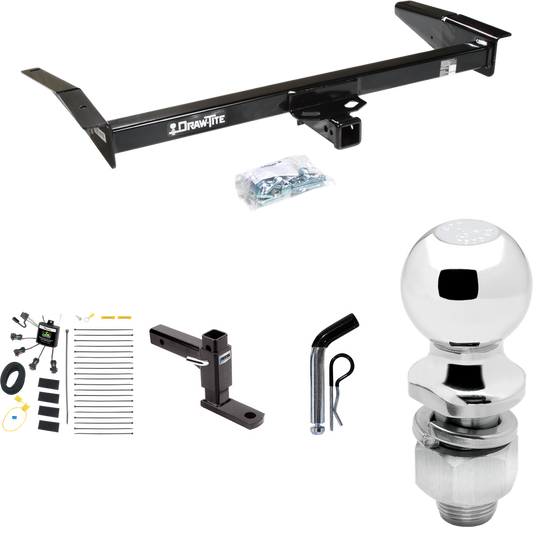 Fits 1981-2011 Lincoln Town Car Trailer Hitch Tow PKG w/ 4-Flat Zero Contact "No Splice" Wiring Harness + Adjustable Drop Rise Ball Mount + Pin/Clip + 2" Ball By Draw-Tite