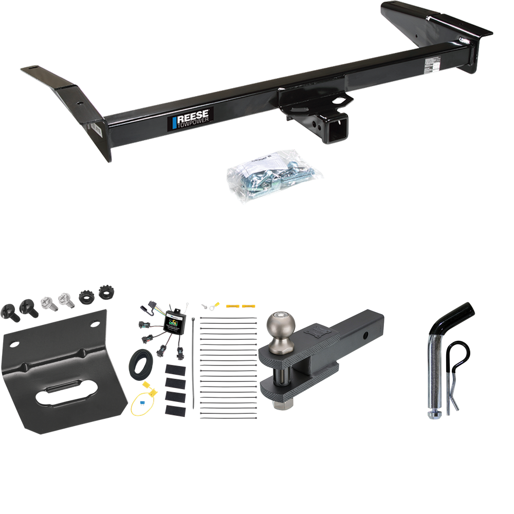 Fits 1998-2009 Ford Crown Victoria Trailer Hitch Tow PKG w/ 4-Flat Zero Contact "No Splice" Wiring Harness + Clevis Hitch Ball Mount w/ 2" Ball + Pin/Clip + Wiring Bracket By Reese Towpower