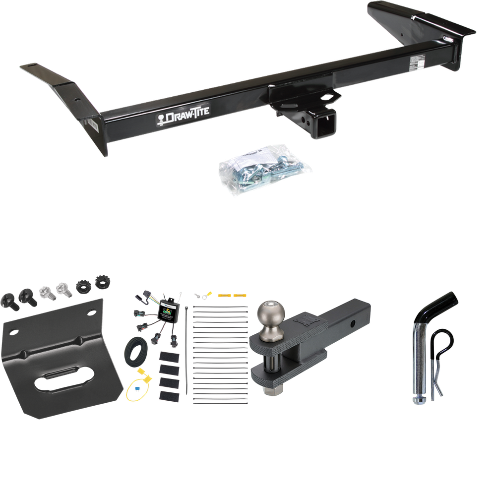 Fits 2003-2004 Mercury Marauder Trailer Hitch Tow PKG w/ 4-Flat Zero Contact "No Splice" Wiring Harness + Clevis Hitch Ball Mount w/ 2" Ball + Pin/Clip + Wiring Bracket By Draw-Tite