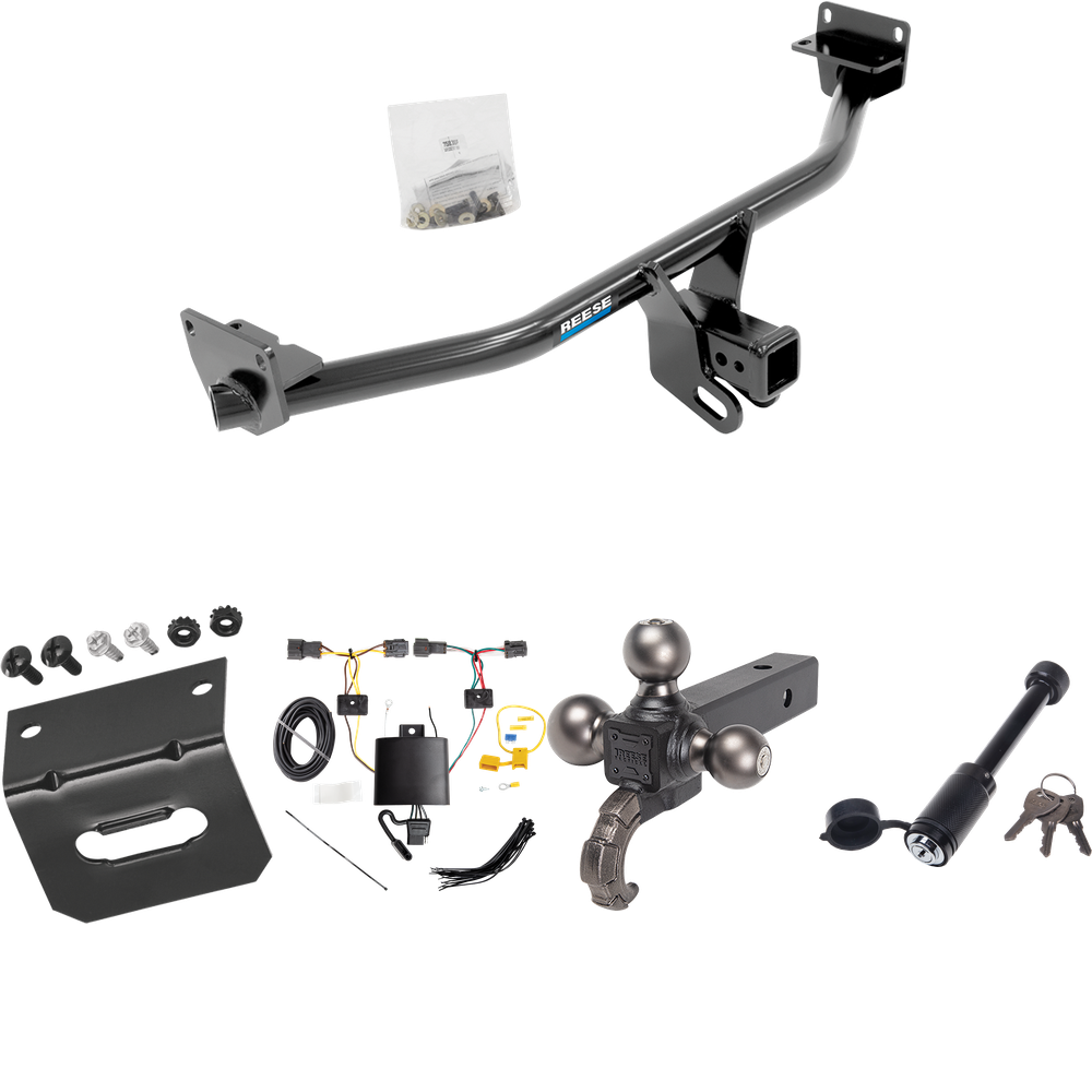 Fits 2019-2021 Hyundai Tucson Trailer Hitch Tow PKG w/ 4-Flat Wiring + Triple Ball Tactical Ball Mount 1-7/8" & 2" & 2-5/16" Balls w/ Tow Hook + Tactical Dogbone Lock + Wiring Bracket (Excludes: Night Edition Models) By Reese Towpower