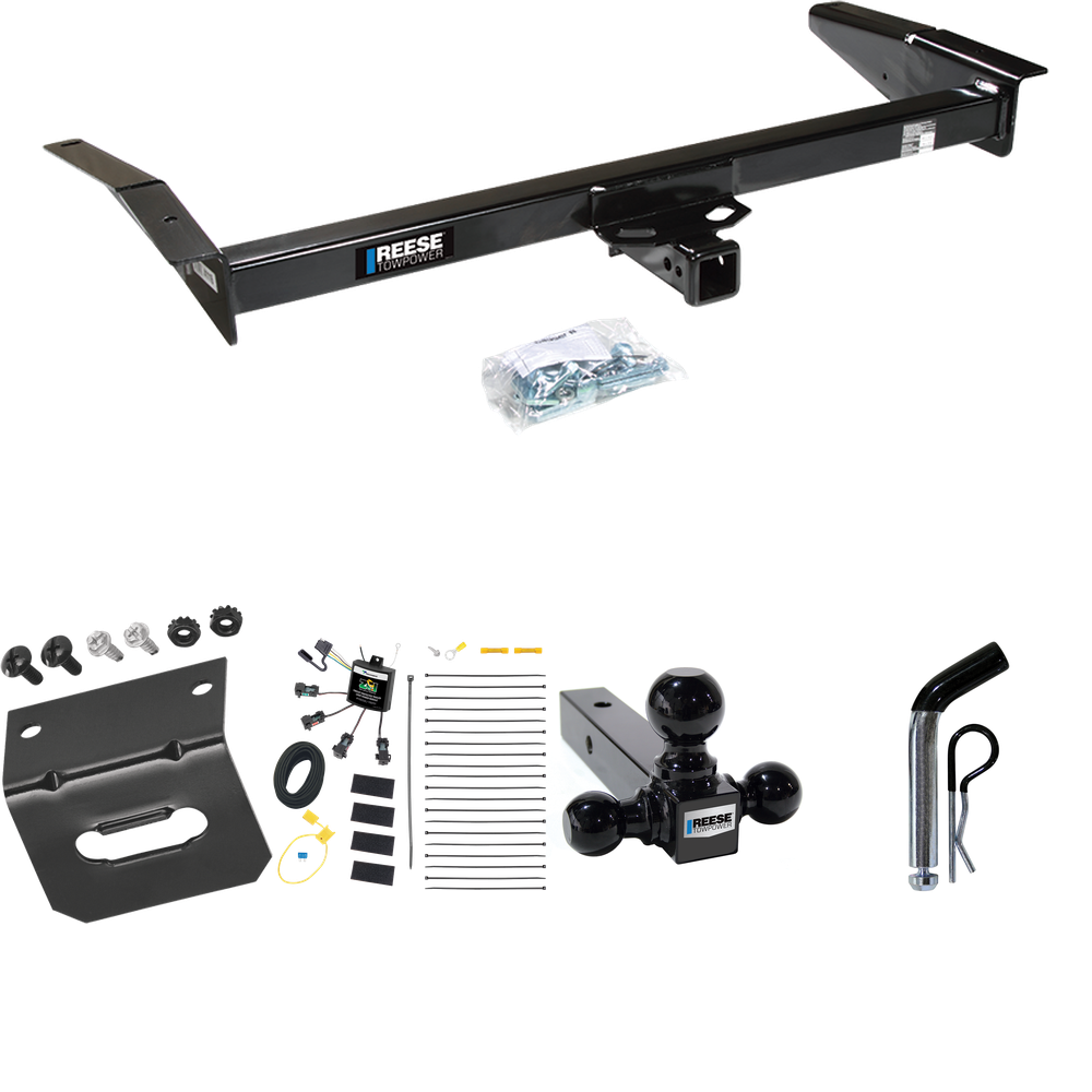 Fits 1998-2009 Ford Crown Victoria Trailer Hitch Tow PKG w/ 4-Flat Zero Contact "No Splice" Wiring Harness + Triple Ball Ball Mount 1-7/8" & 2" & 2-5/16" Trailer Balls + Pin/Clip + Wiring Bracket By Reese Towpower