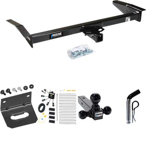 Fits 1998-2009 Ford Crown Victoria Trailer Hitch Tow PKG w/ 4-Flat Zero Contact "No Splice" Wiring Harness + Triple Ball Ball Mount 1-7/8" & 2" & 2-5/16" Trailer Balls + Pin/Clip + Wiring Bracket By Reese Towpower