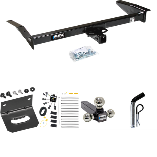 Fits 1998-2009 Ford Crown Victoria Trailer Hitch Tow PKG w/ 4-Flat Zero Contact "No Splice" Wiring Harness + Triple Ball Ball Mount 1-7/8" & 2" & 2-5/16" Trailer Balls + Pin/Clip + Wiring Bracket By Reese Towpower