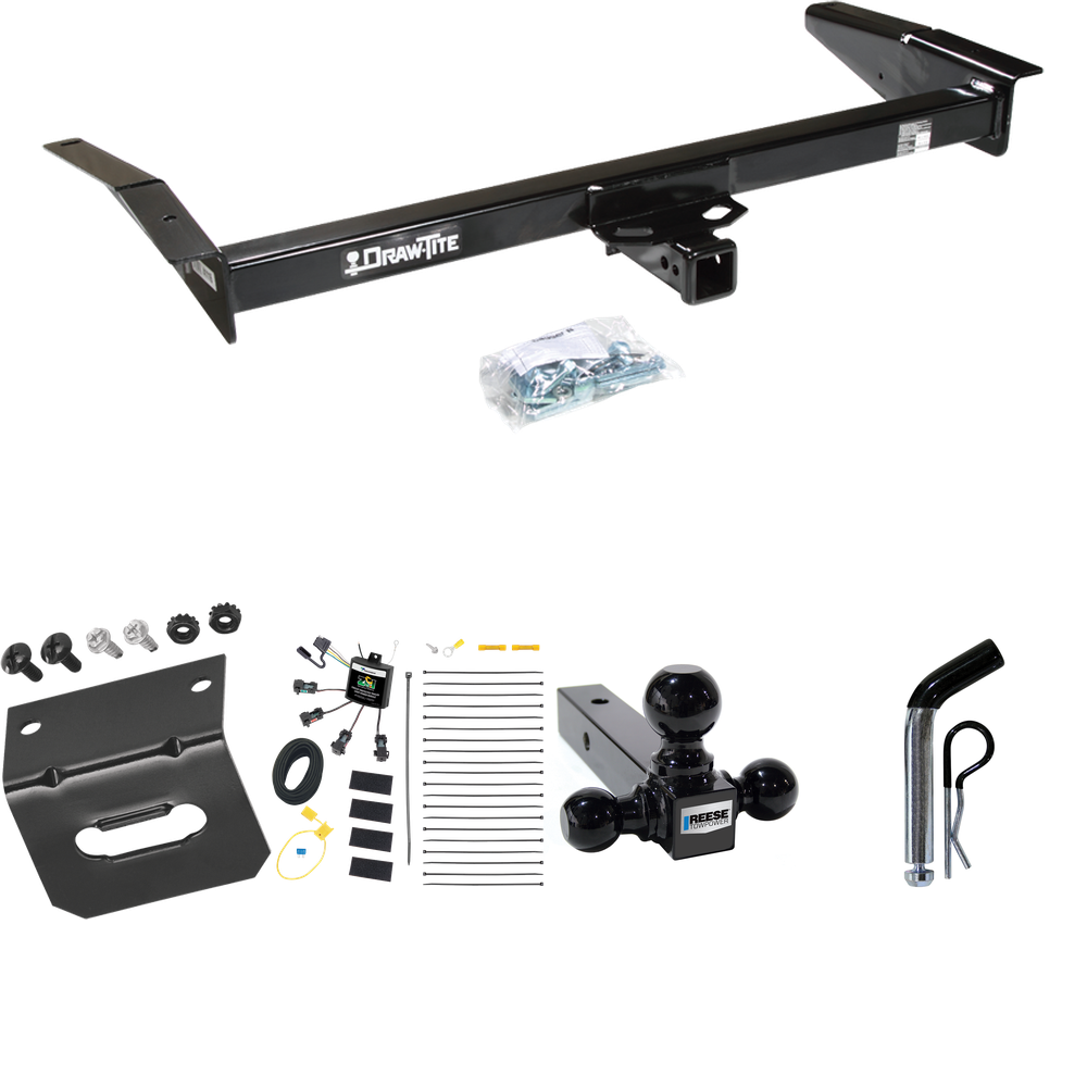 Fits 2003-2004 Mercury Marauder Trailer Hitch Tow PKG w/ 4-Flat Zero Contact "No Splice" Wiring Harness + Triple Ball Ball Mount 1-7/8" & 2" & 2-5/16" Trailer Balls + Pin/Clip + Wiring Bracket By Draw-Tite