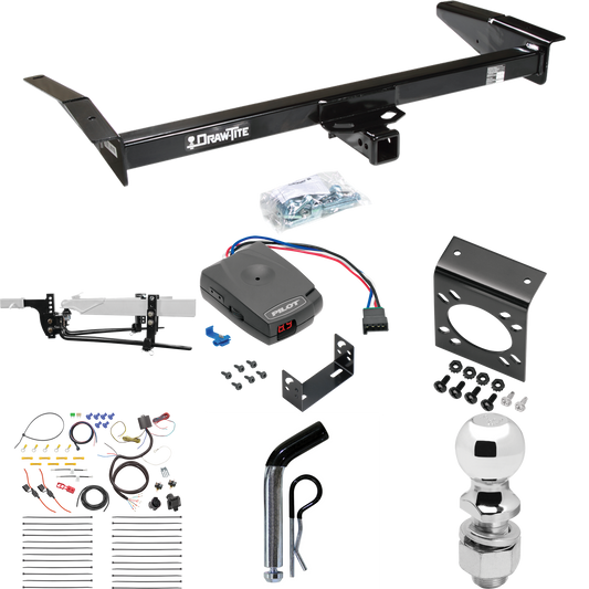 Fits 1981-2011 Lincoln Town Car Trailer Hitch Tow PKG w/ 6K Round Bar Weight Distribution Hitch w/ 2-5/16" Ball + 2" Ball + Pin/Clip + Pro Series Pilot Brake Control + 7-Way RV Wiring By Draw-Tite