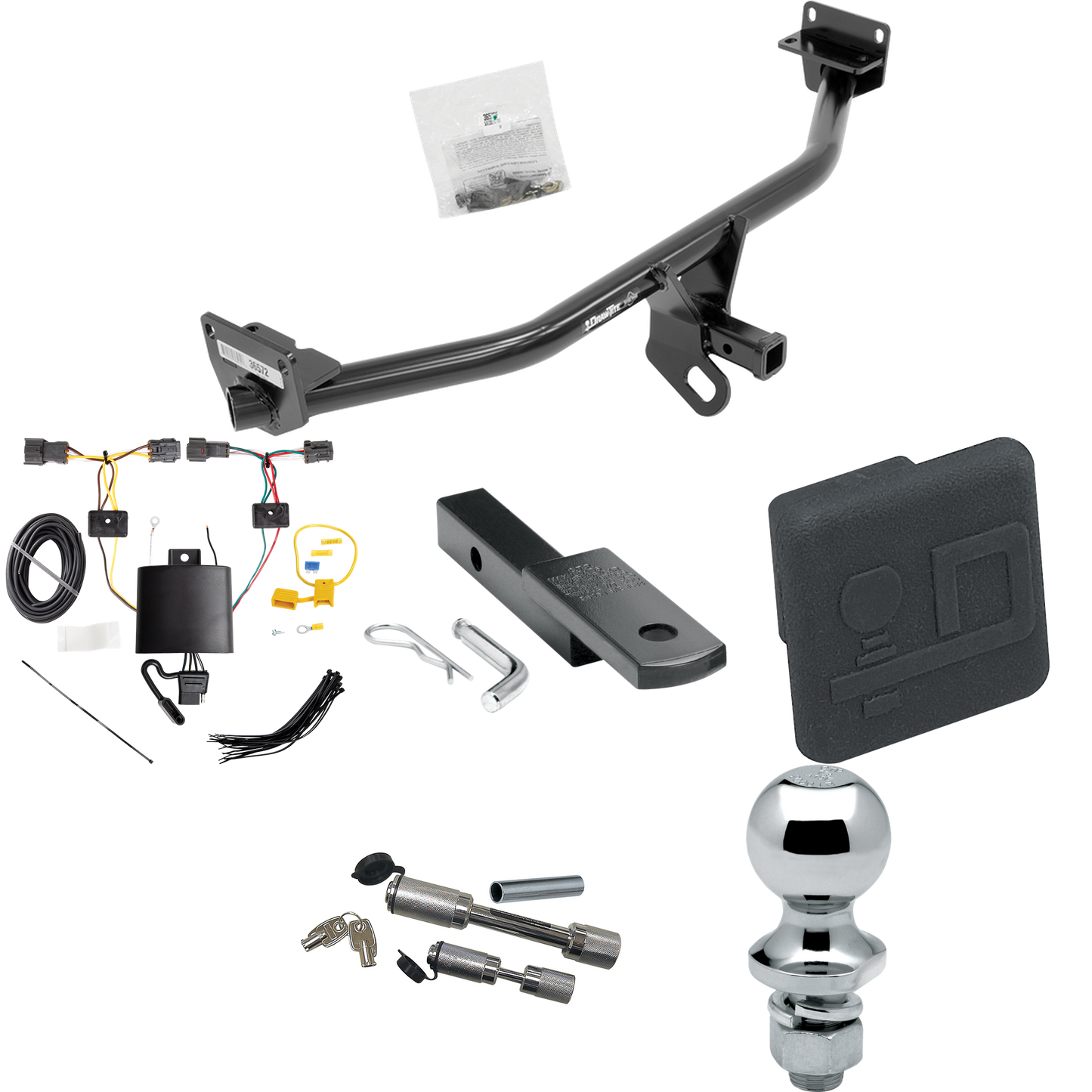 Fits 2019-2021 Hyundai Tucson Trailer Hitch Tow PKG w/ 4-Flat Wiring Harness + Draw-Bar + 1-7/8" Ball + Hitch Cover + Dual Hitch & Coupler Locks (Excludes: Night Edition Models) By Draw-Tite