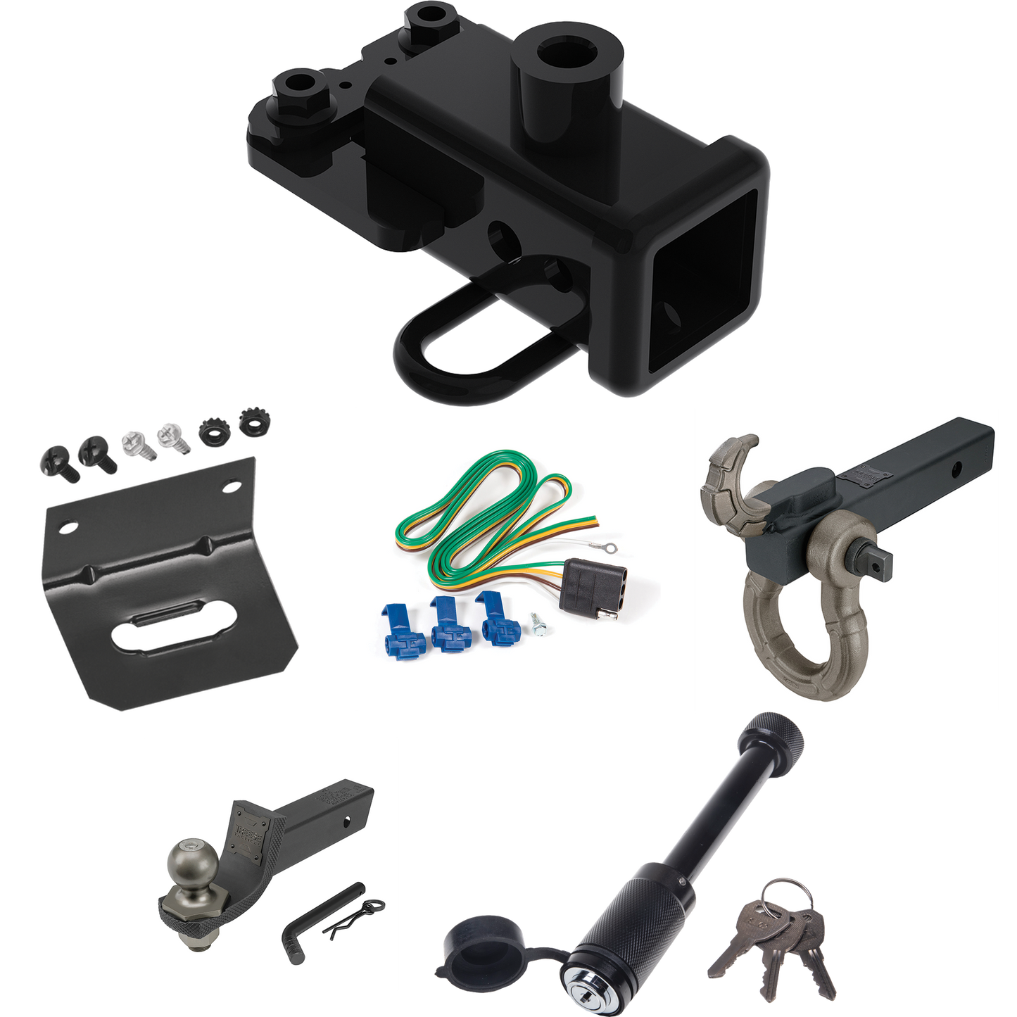 Fits 2019-2023 RAM 1500 Trailer Hitch Tow PKG w/ 4-Flat Wiring + Interlock Tactical Starter Kit w/ 2" Drop & 2" Ball + Tactical Hook & Shackle Mount + Tactical Dogbone Lock + Wiring Bracket (For (New Body Style) Models) By Reese Towpower