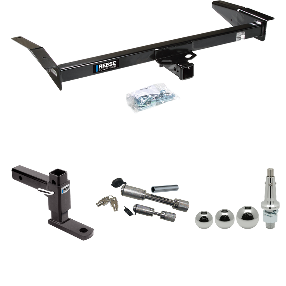 Fits 1992-2009 Ford Crown Victoria Trailer Hitch Tow PKG w/ Adjustable Drop Rise Ball Mount + Dual Hitch & Copler Locks + Inerchangeable 1-7/8" & 2" & 2-5/16" Balls By Reese Towpower