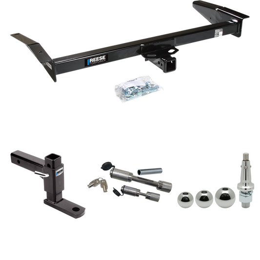 Fits 1992-2009 Ford Crown Victoria Trailer Hitch Tow PKG w/ Adjustable Drop Rise Ball Mount + Dual Hitch & Copler Locks + Inerchangeable 1-7/8" & 2" & 2-5/16" Balls By Reese Towpower