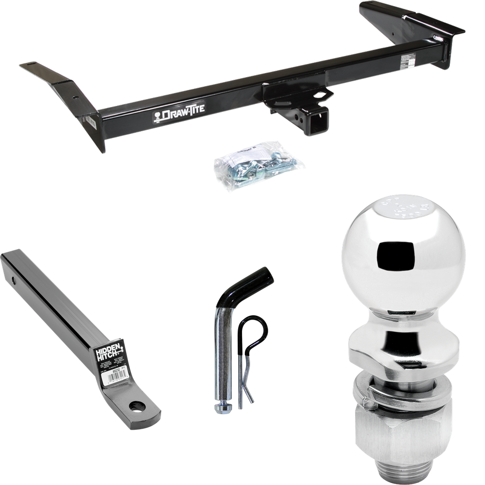Fits 1983-2011 Mercury Grand Marquis Trailer Hitch Tow PKG w/ Extended 16" Long Ball Mount w/ 2" Drop + Pin/Clip + 2" Ball By Draw-Tite