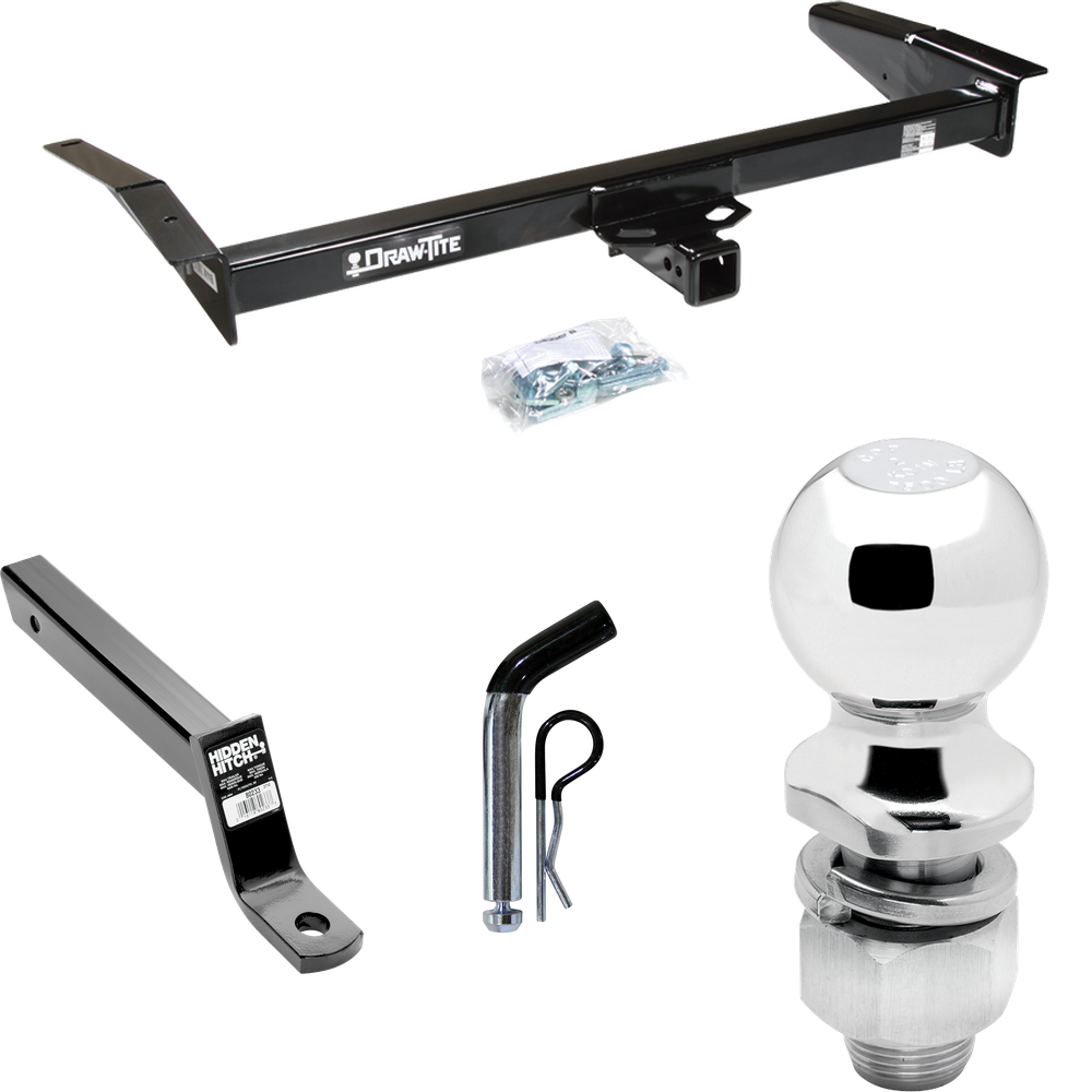 Fits 1992-2009 Ford Crown Victoria Trailer Hitch Tow PKG w/ Extended 16" Long Ball Mount w/ 4" Drop + Pin/Clip + 2" Ball By Draw-Tite