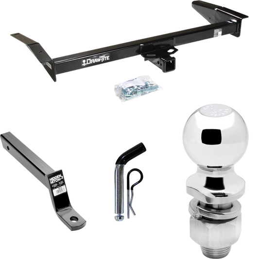 Fits 1992-2009 Ford Crown Victoria Trailer Hitch Tow PKG w/ Extended 16" Long Ball Mount w/ 4" Drop + Pin/Clip + 2" Ball By Draw-Tite