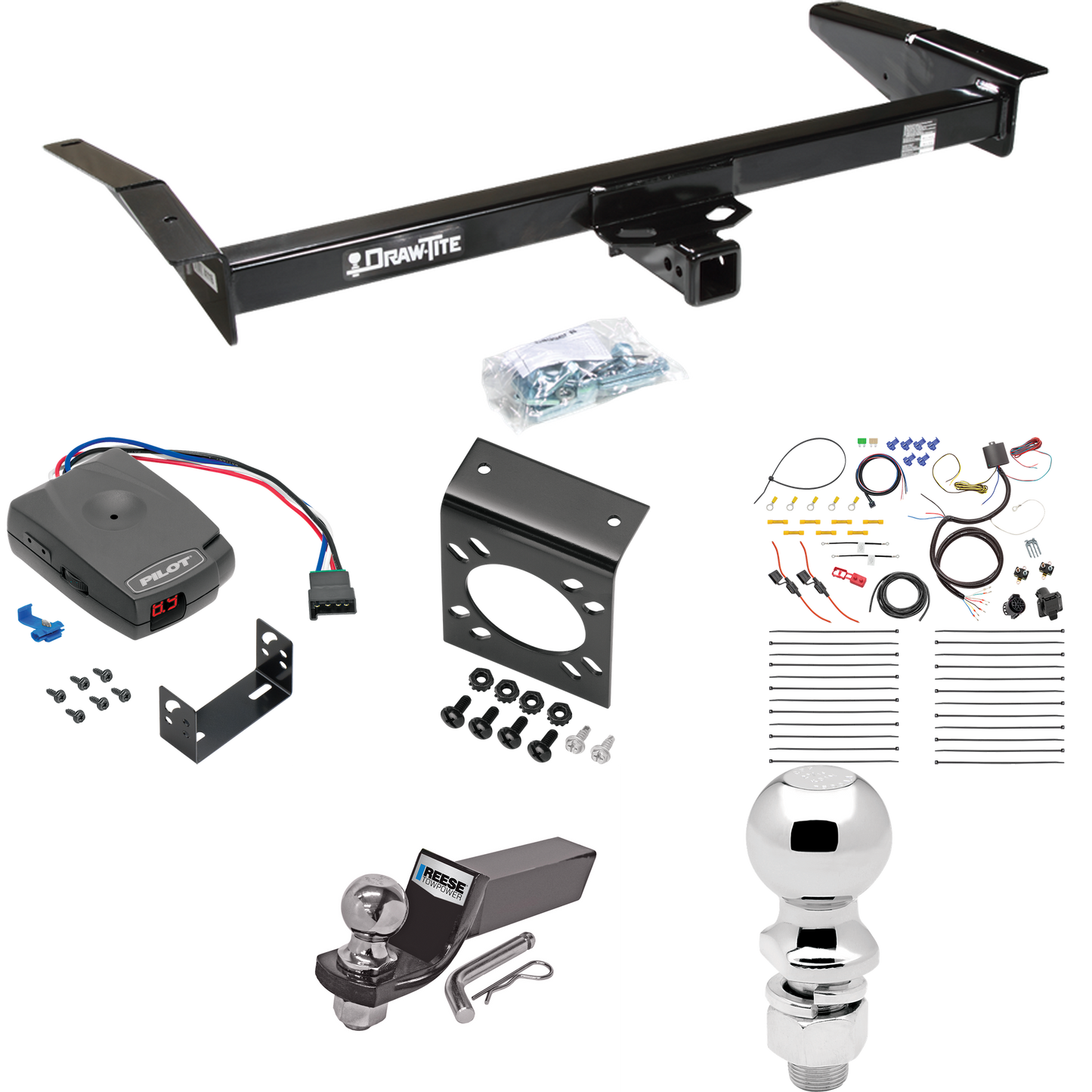 Fits 1998-2009 Ford Crown Victoria Trailer Hitch Tow PKG w/ Pro Series Pilot Brake Control + 7-Way RV Wiring + 2" & 2-5/16" Ball & Drop Mount By Draw-Tite