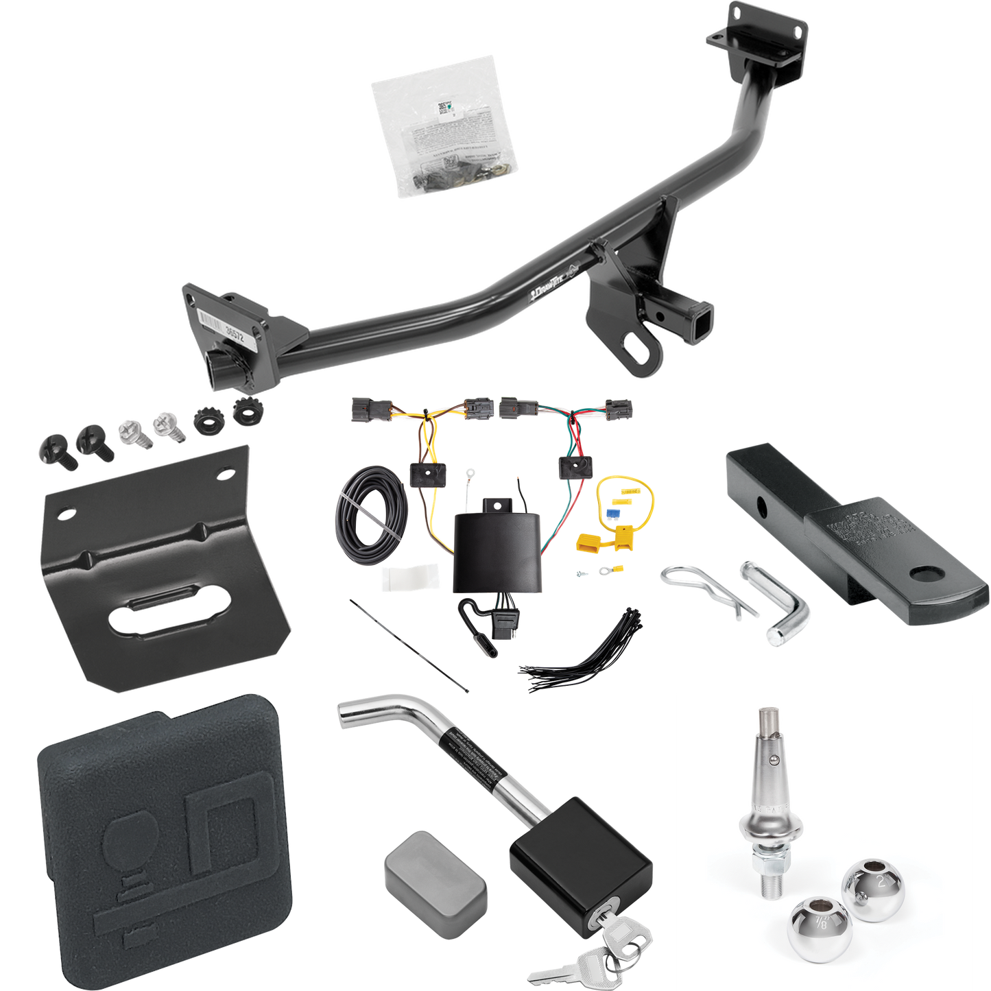 Fits 2019-2021 Hyundai Tucson Trailer Hitch Tow PKG w/ 4-Flat Wiring Harness + Draw-Bar + Interchangeable 1-7/8" & 2" Balls + Wiring Bracket + Hitch Cover + Hitch Lock (Excludes: Night Edition Models) By Draw-Tite