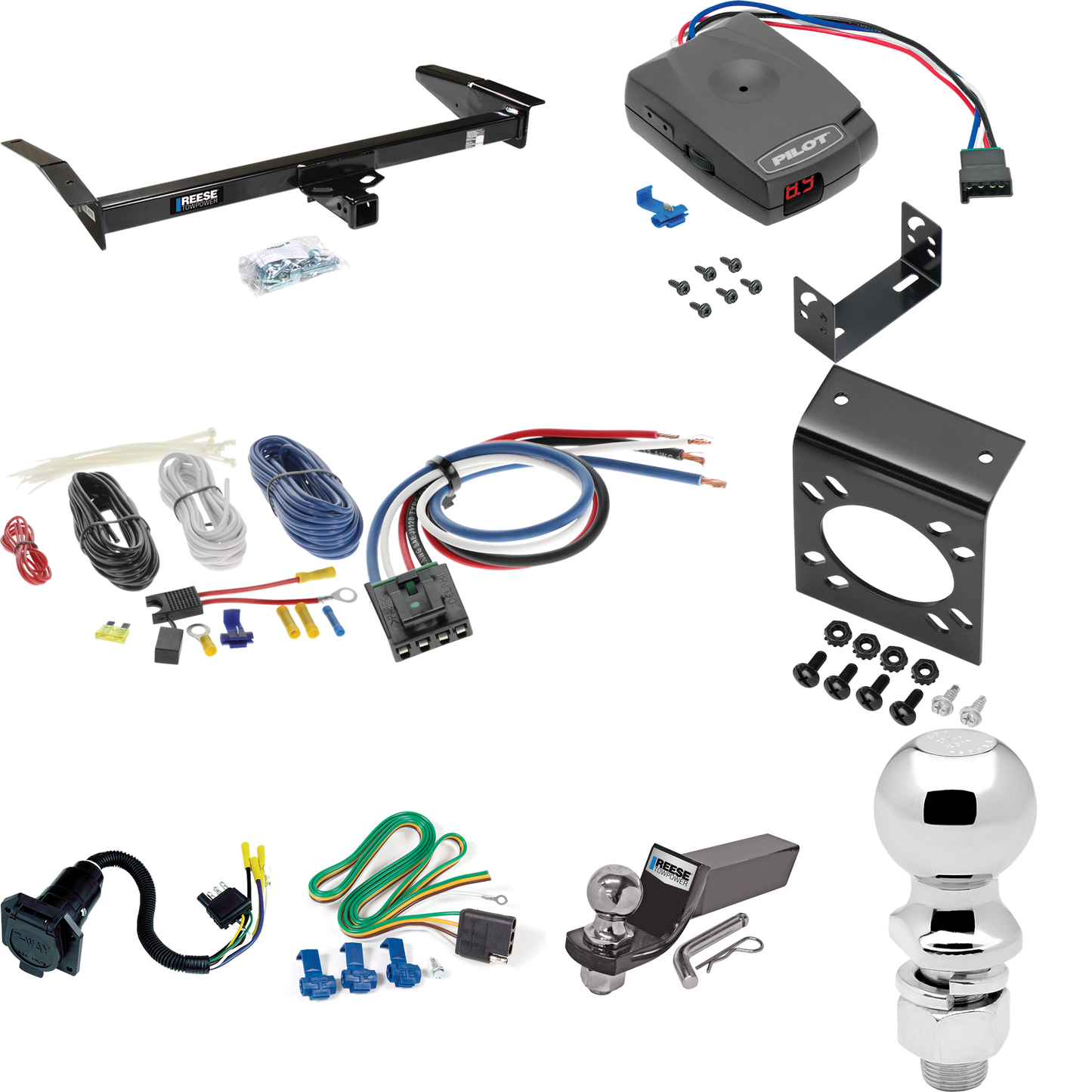 Fits 1980-1983 Lincoln Mark VI Trailer Hitch Tow PKG w/ Pro Series Pilot Brake Control + Generic BC Wiring Adapter + 7-Way RV Wiring + 2" & 2-5/16" Ball & Drop Mount By Reese Towpower