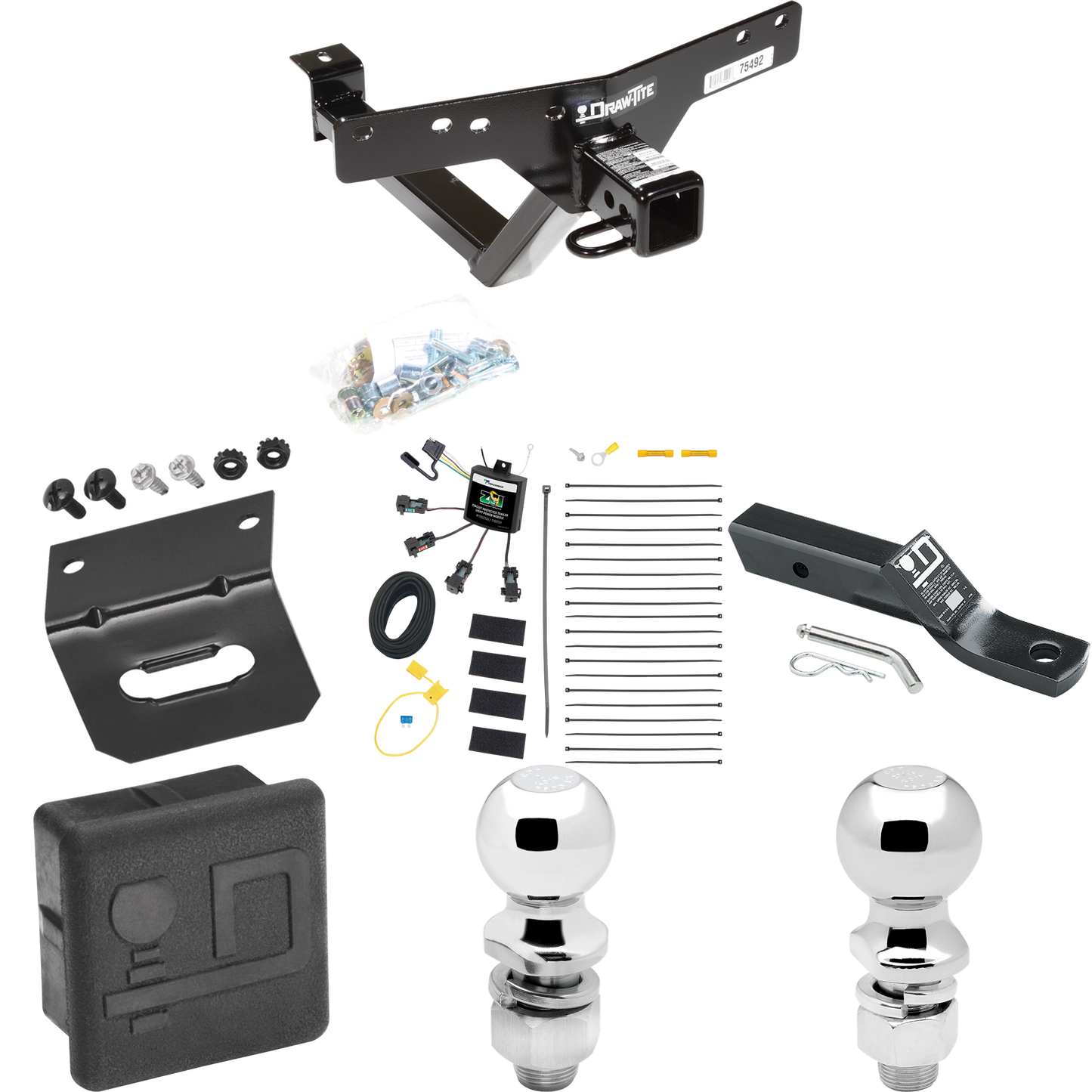 Se adapta al paquete de enganche de remolque BMW X5 2000-2006 con cableado "sin empalme" de 4 contactos planos cero + soporte de bola con caída de 2" + bola de 2" + bola de 2-5/16" + soporte de cableado + cubierta de enganche por sorteo -Tita