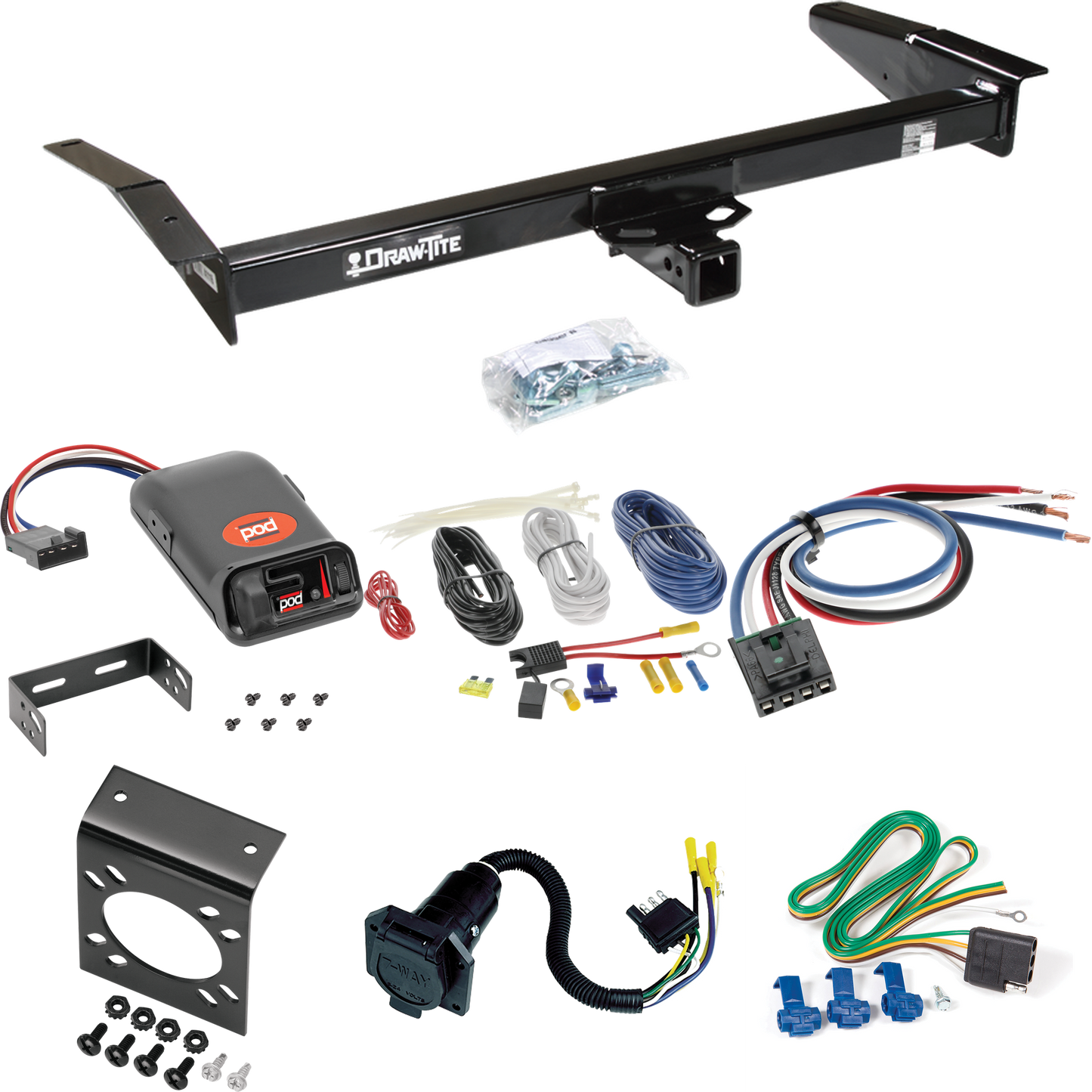 Fits 1980-1983 Lincoln Mark VI Trailer Hitch Tow PKG w/ Pro Series POD Brake Control + Generic BC Wiring Adapter + 7-Way RV Wiring By Draw-Tite