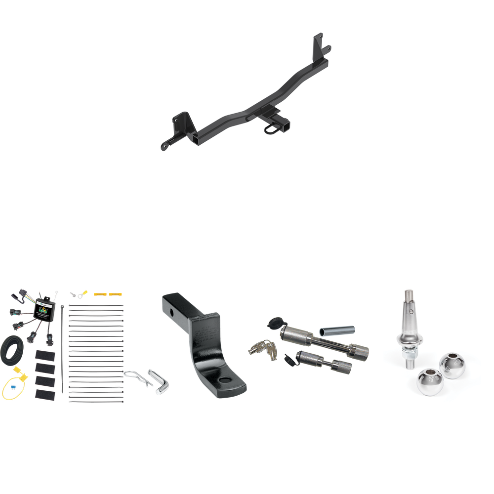 Se adapta al paquete de enganche de remolque Toyota Prius C 2012-2019 con arnés de cableado de 4 contactos planos "sin empalme" + barra de tracción + bolas intercambiables de 1-7/8" y 2" + enganche doble y bloqueos de acoplador de Reese Towpower