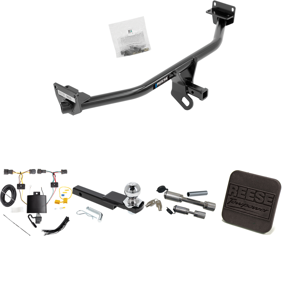 Fits 2019-2021 Hyundai Tucson Trailer Hitch Tow PKG w/ 4-Flat Wiring Harness + Interlock Starter Kit w/ 2" Ball 1-1/4" Drop 3/4" Rise + Hitch Cover + Dual Hitch & Coupler Locks (Excludes: Night Edition Models) By Reese Towpower