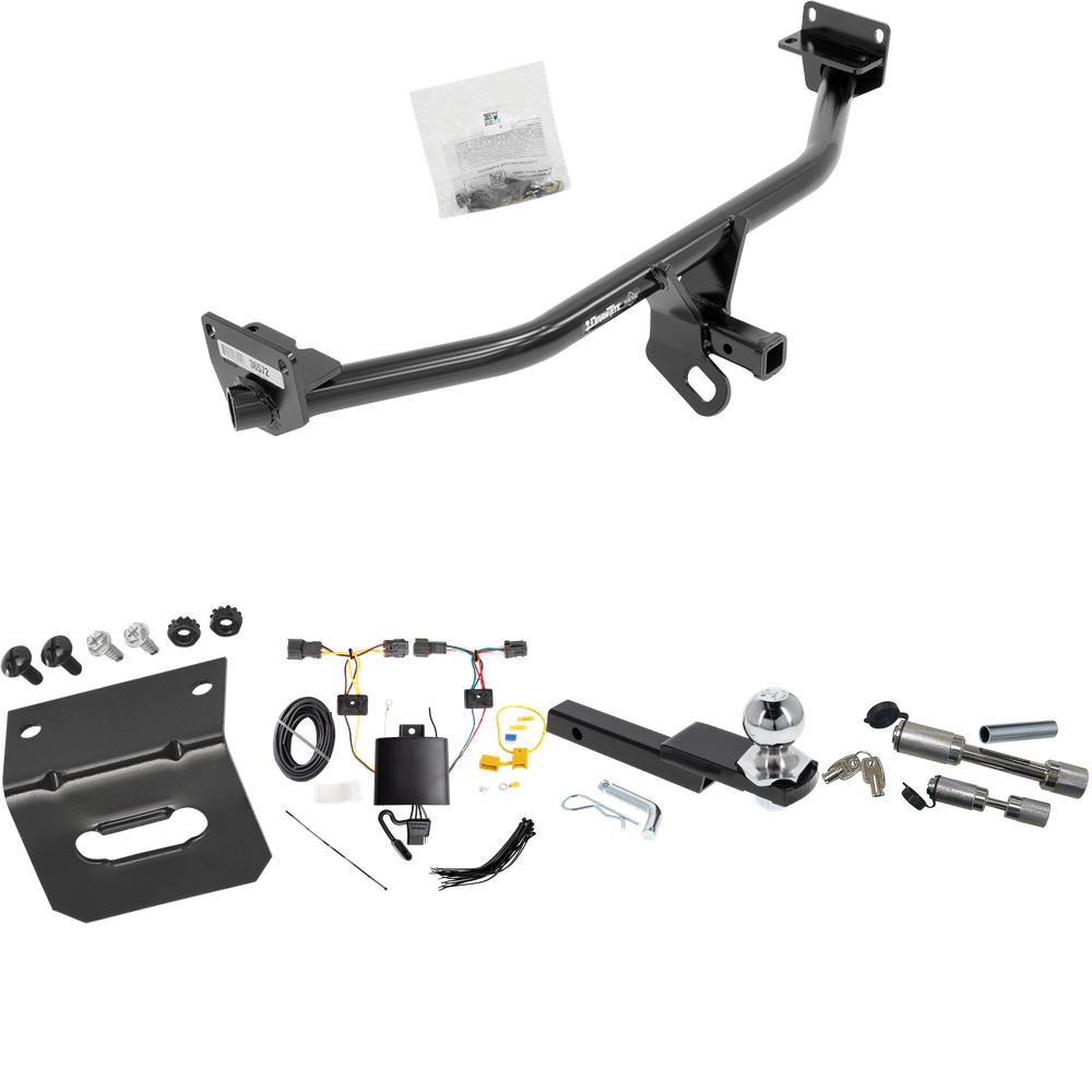 Fits 2019-2021 Hyundai Tucson Trailer Hitch Tow PKG w/ 4-Flat Wiring Harness + Interlock Starter Kit w/ 2" Ball 1-1/4" Drop 3/4" Rise + Wiring Bracket + Dual Hitch & Coupler Locks (Excludes: Night Edition Models) By Draw-Tite