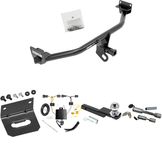 Fits 2019-2021 Hyundai Tucson Trailer Hitch Tow PKG w/ 4-Flat Wiring Harness + Interlock Starter Kit w/ 2" Ball 1-1/4" Drop 3/4" Rise + Wiring Bracket + Dual Hitch & Coupler Locks (Excludes: Night Edition Models) By Draw-Tite