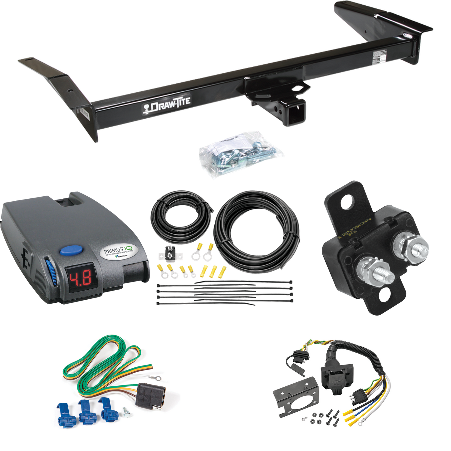 Fits 1983-1997 Mercury Grand Marquis Trailer Hitch Tow PKG w/ Tekonsha Primus IQ Brake Control + 7-Way RV Wiring By Draw-Tite