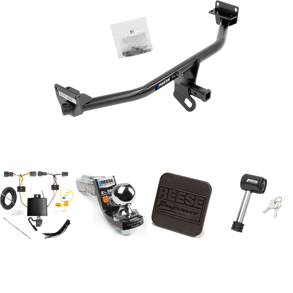 Fits 2019-2021 Hyundai Tucson Trailer Hitch Tow PKG w/ 4-Flat Wiring Harness + Interlock Starter Kit w/ 2" Ball 2-1/2" Drop 2" Rise + Hitch Cover + Hitch Lock (Excludes: Night Edition Models) By Reese Towpower