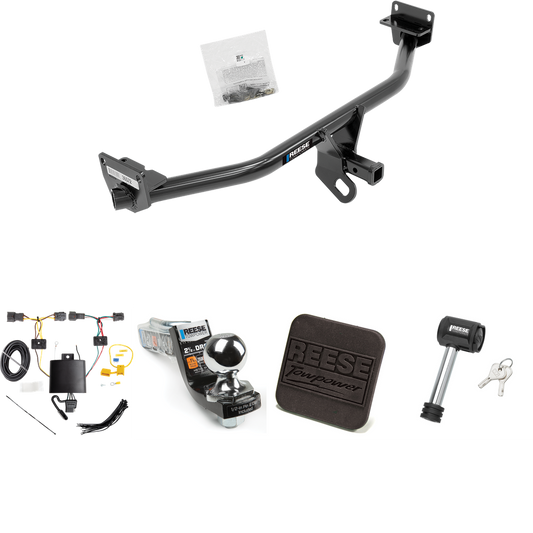 Fits 2019-2021 Hyundai Tucson Trailer Hitch Tow PKG w/ 4-Flat Wiring Harness + Interlock Starter Kit w/ 2" Ball 2-1/2" Drop 2" Rise + Hitch Cover + Hitch Lock (Excludes: Night Edition Models) By Reese Towpower