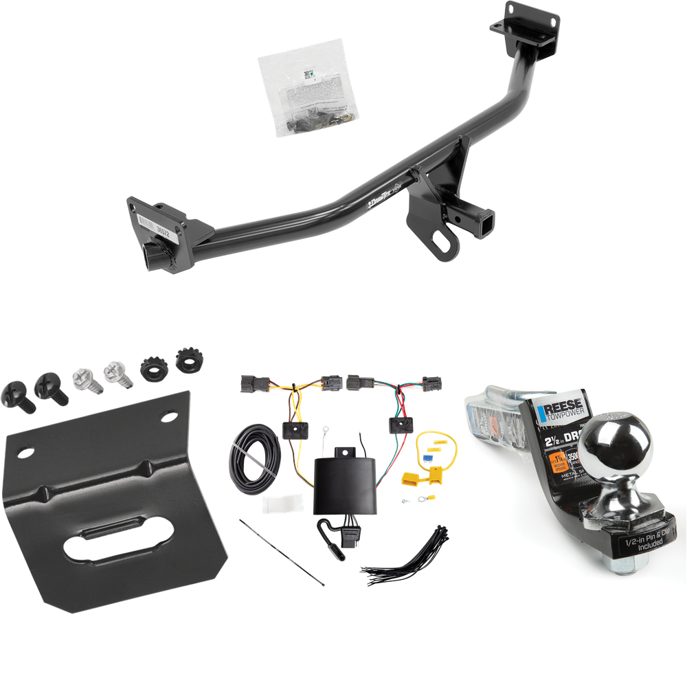 Fits 2019-2021 Hyundai Tucson Trailer Hitch Tow PKG w/ 4-Flat Wiring Harness + Interlock Starter Kit w/ 2" Ball 2-1/2" Drop 2" Rise + Wiring Bracket (Excludes: Night Edition Models) By Draw-Tite